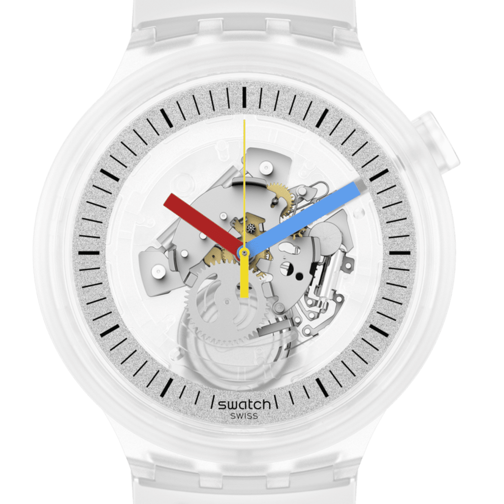 Swatch Clearly Bold – Vista laterale cassa oversize trasparente biosourced – SWATCH