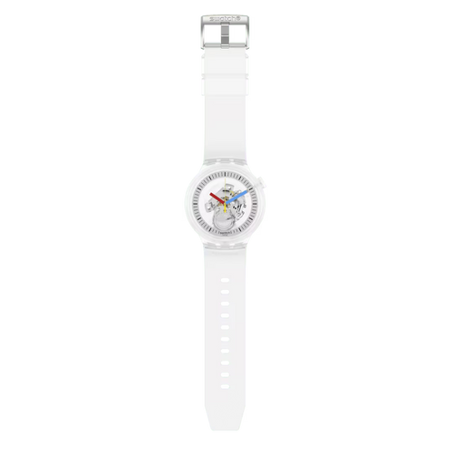 Swatch Clearly Bold – Orologio Big Bold trasparente, vista frontale su sfondo bianco – CICCO Gioielleria