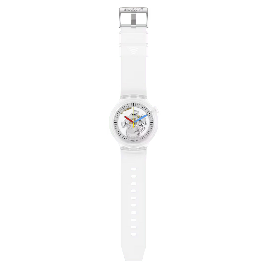 Swatch Pay SB01K102-5300 – Orologio NFC trasparente con cinturino bianco