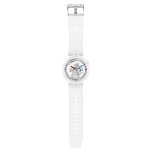 Swatch Pay SB01K102-5300 – Orologio NFC trasparente con cinturino bianco