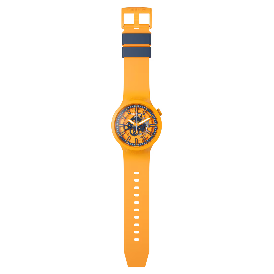 Swatch Big Bold SB01O100 Fresh Orange – Orologio oversize arancio, vista frontale su sfondo bianco – CICCO Gioielleria