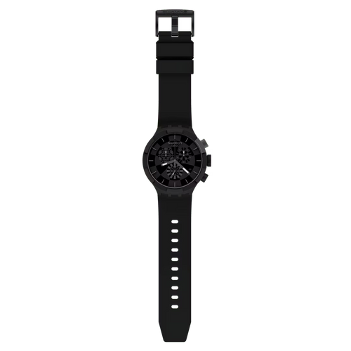 Swatch Big Bold Chrono Checkpoint Black – Cronografo oversize nero, vista frontale su sfondo bianco – CICCO Gioielleria