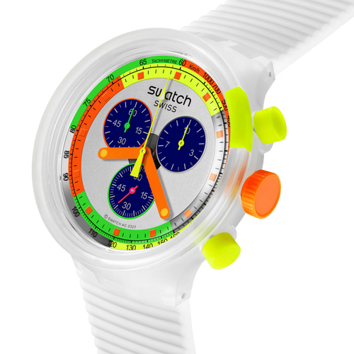Quadrante multicolore Swatch Neon Jelly SB02K100 – Scala tachimetrica neon su cassa trasparente – SWATCH