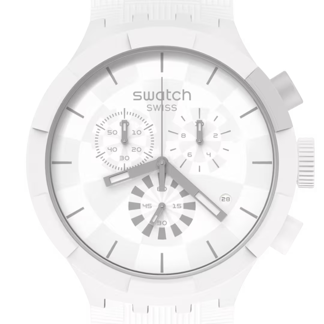 Swatch Big Bold Chrono SB02W400 Chequered White – Vista laterale cronografo oversize bianco – SWATCH