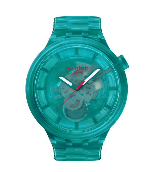 Swatch Big Bold Turquoise Joy – Orologio oversize turchese Bioceramic, vista frontale su sfondo bianco – CICCO Gioielleria