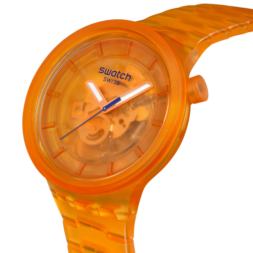 Swatch Big Bold Orange Joy – Vista laterale cassa oversize arancio Bioceramic – SWATCH