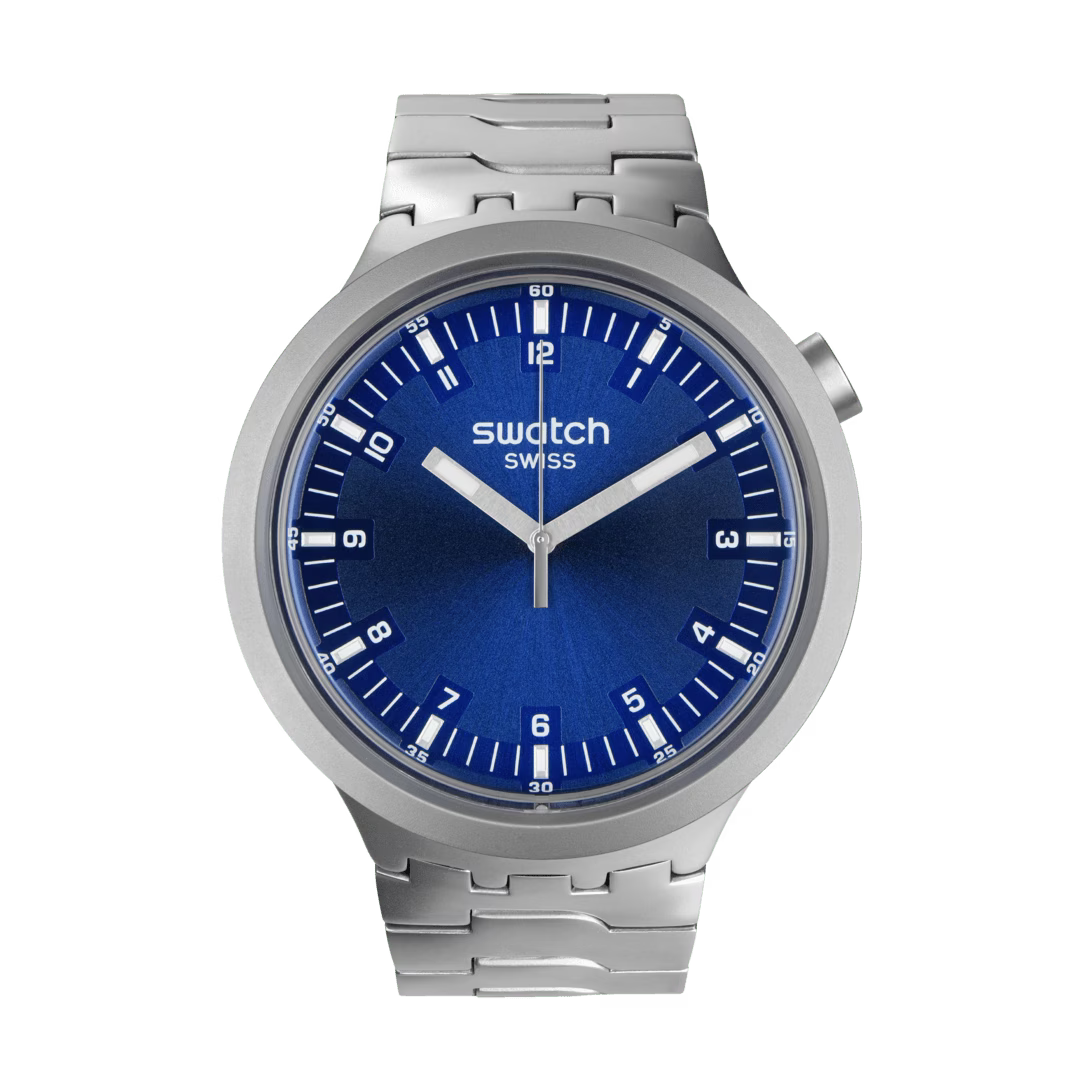Swatch Big Bold Irony Indigo Hour – Orologio oversize acciaio blu indaco, vista frontale – CICCO Gioielleria