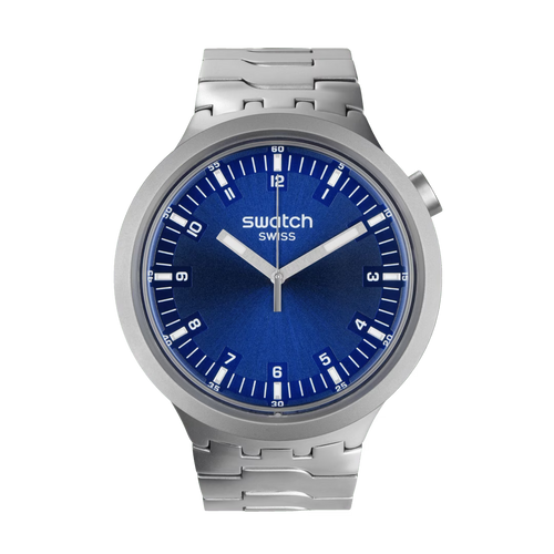Swatch Big Bold Irony Indigo Hour – Orologio oversize acciaio blu indaco, vista frontale – CICCO Gioielleria