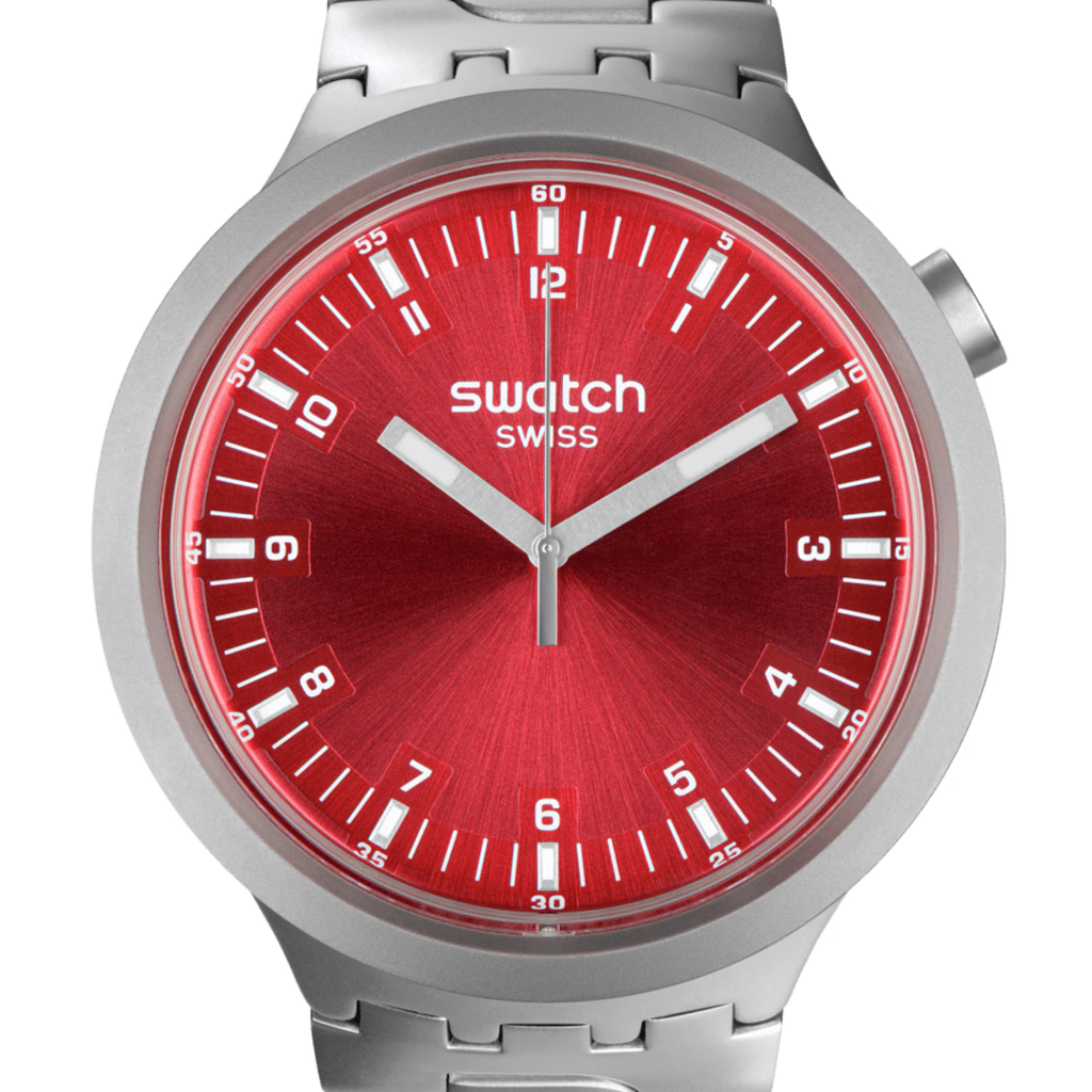 Swatch Big Bold Irony Scarlet Shimmer – Vista laterale cassa oversize acciaio rosso shimmer – SWATCH