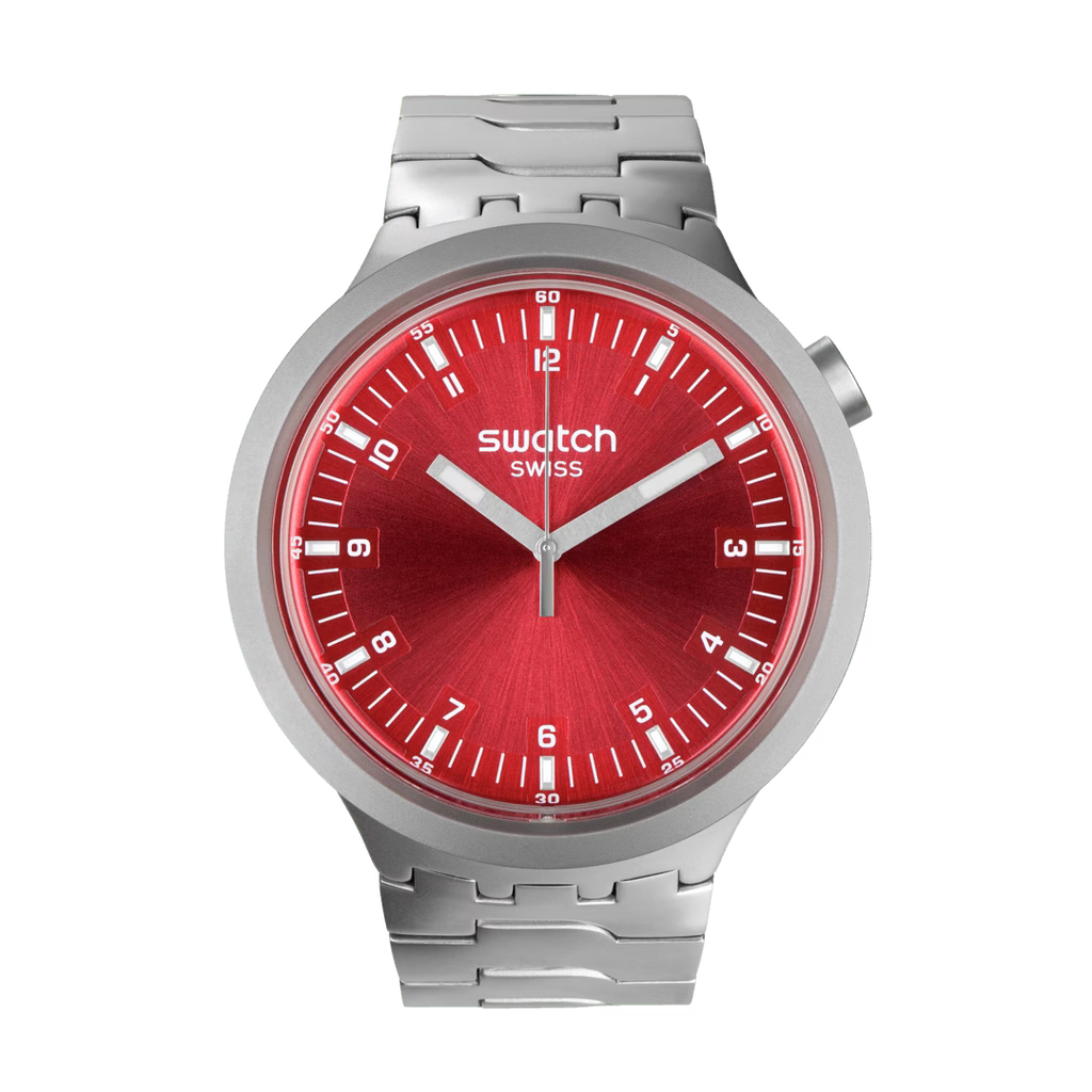 Swatch Big Bold Irony Scarlet Shimmer – Orologio oversize acciaio rosso shimmer, vista frontale – CICCO Gioielleria