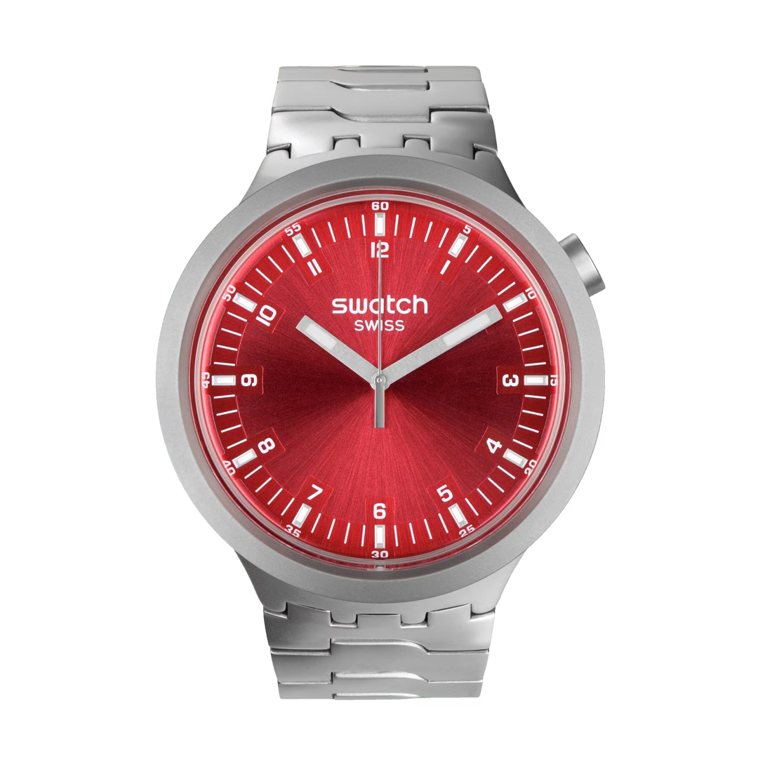Swatch Big Bold Irony Scarlet Shimmer – Orologio oversize acciaio rosso shimmer, vista frontale – CICCO Gioielleria