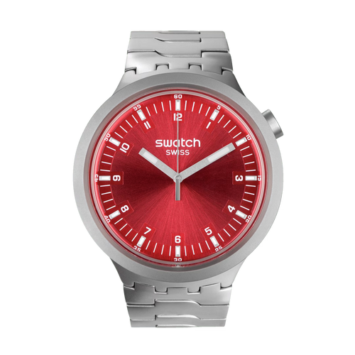 Swatch Big Bold Irony Scarlet Shimmer – Orologio oversize acciaio rosso shimmer, vista frontale – CICCO Gioielleria