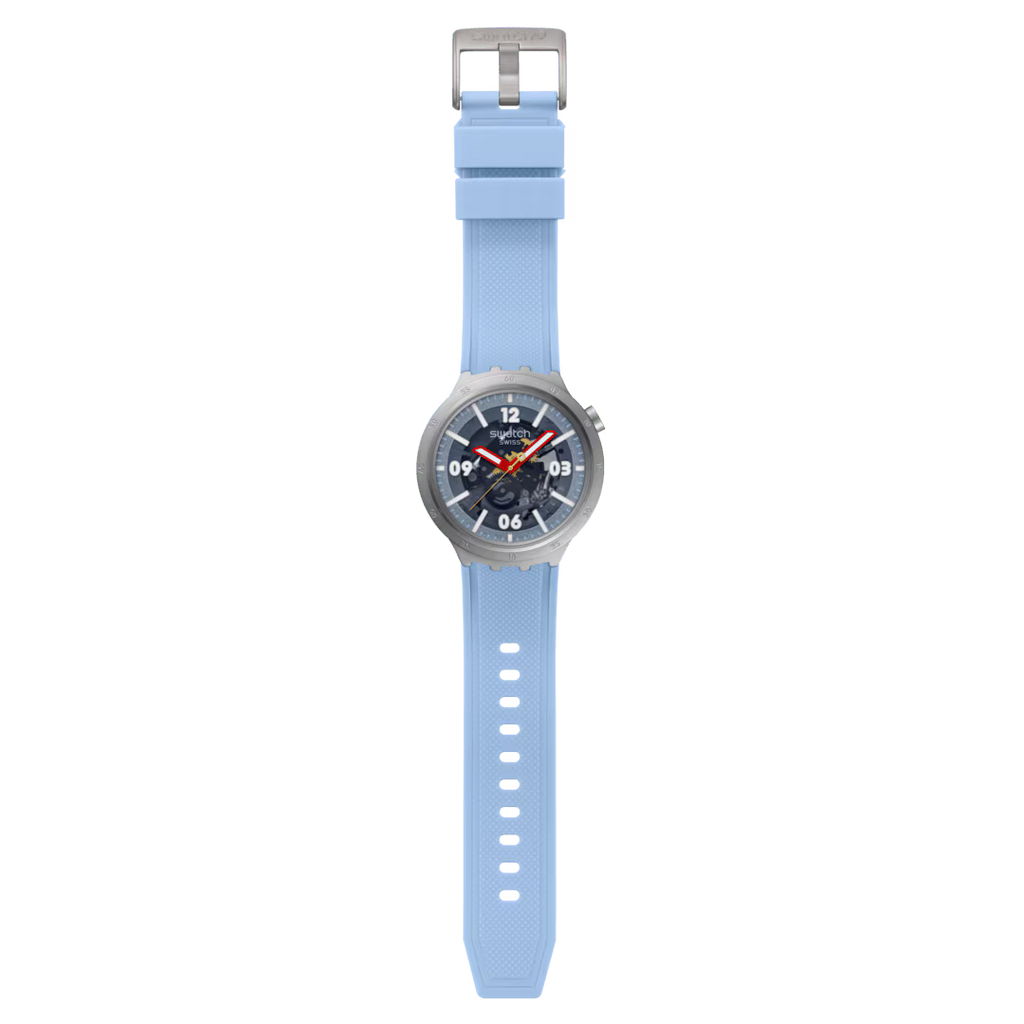 Swatch Big Bold Irony Moment – Orologio oversize acciaio, vista frontale su sfondo bianco – CICCO Gioielleria
