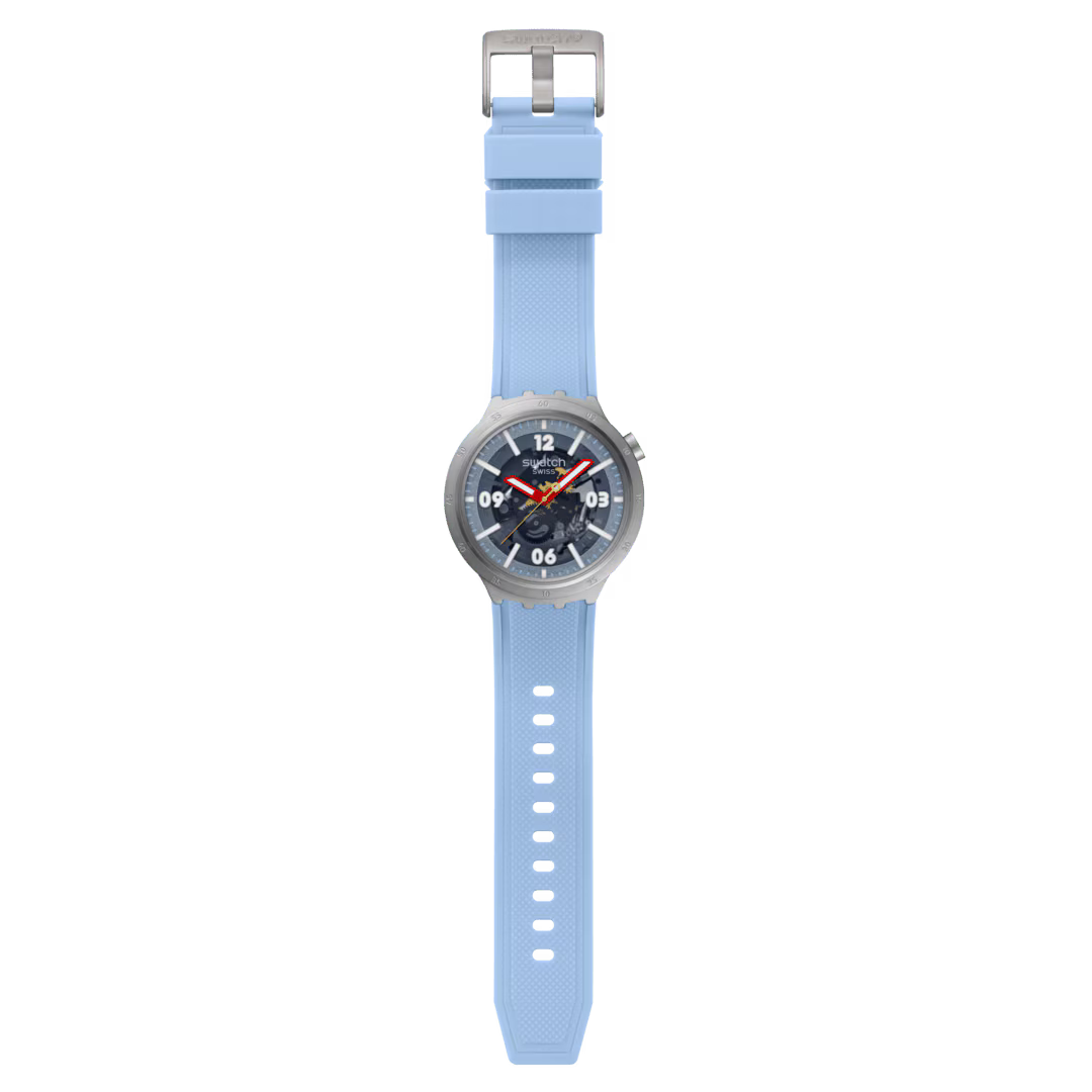 Swatch Big Bold Irony Moment – Orologio oversize acciaio, vista frontale su sfondo bianco – CICCO Gioielleria