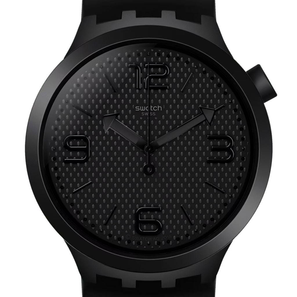 Swatch Big Bold SO27B100 Bbblack – Vista laterale cassa oversize nera Bioceramic – SWATCH