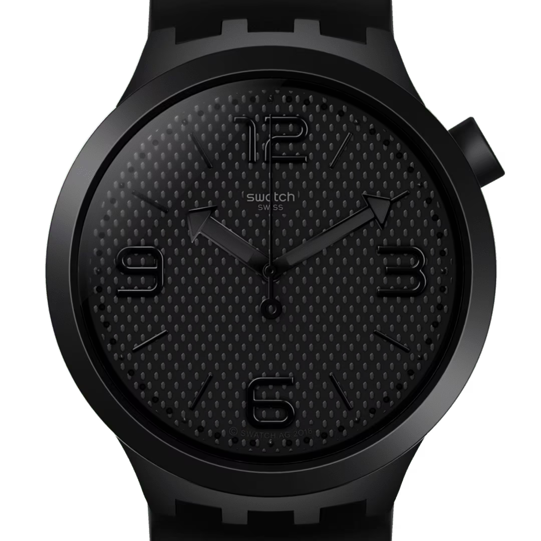 Swatch Big Bold SO27B100 Bbblack – Vista laterale cassa oversize nera Bioceramic – SWATCH