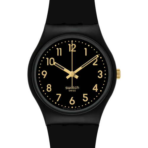 Swatch Gent SO28B113 Golden Tac – Vista laterale cassa Gent con dettagli dorati – SWATCH