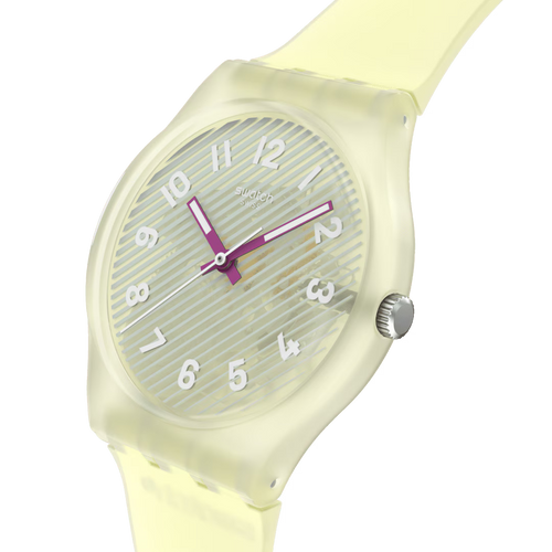 Swatch Gent SO29Z701 Wavelengths of Sand – Vista laterale cassa Gent sabbia con cinturino – SWATCH