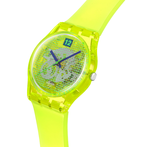 Orologio Swatch LUMINOUSLY LEMON SO28J103 – Vista laterale – Collezione Gent da Cicco Gioielleria