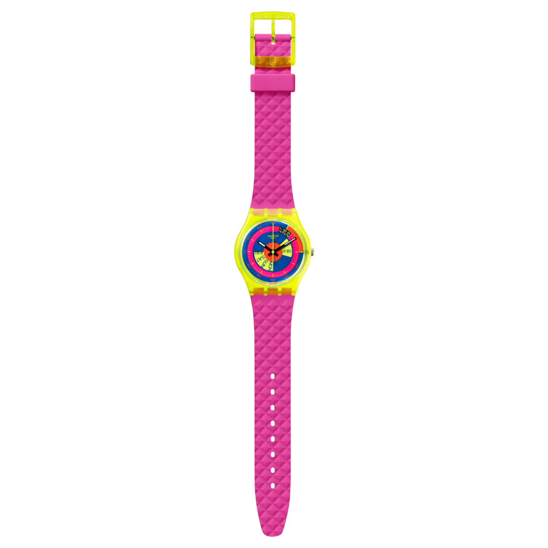 Prodotto: Orologio Swatch SO28J700 SKYCHART con cassa gialla trasparente e cinturino rosa
