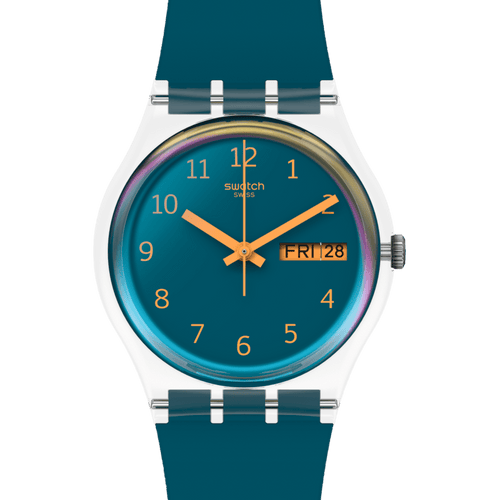Swatch Gent SO28K700 Blue Away – Vista laterale cassa Gent blu – SWATCH