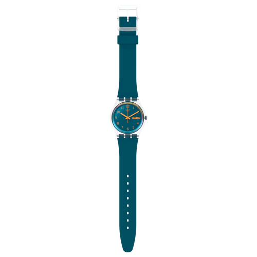 Swatch Gent SO28K700 Blue Away – Orologio uomo quadrante blu, vista frontale su sfondo bianco – CICCO Gioielleria