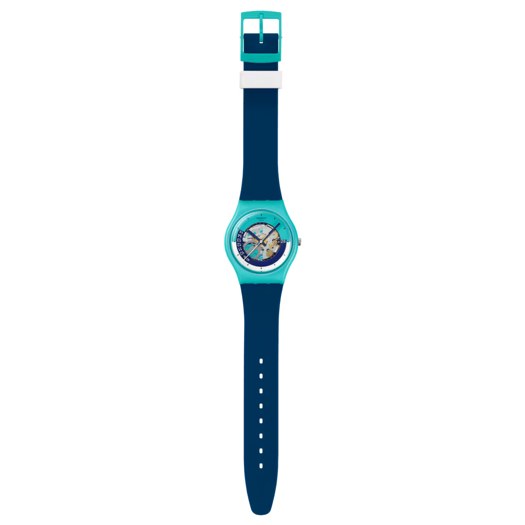 Swatch SO28L400 – Orologio turchese biosourced con quadrante multicolore su sfondo neutro