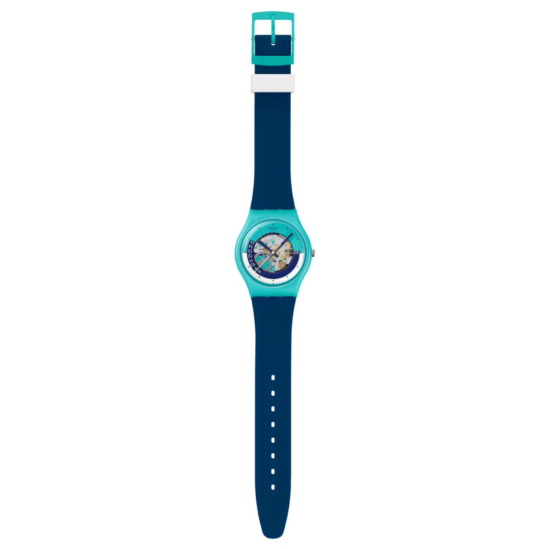 Swatch SO28L400 – Orologio turchese biosourced con quadrante multicolore su sfondo neutro