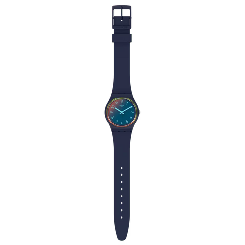 Orologio Swatch SO28N110 LA NIGHT BLUE con effetto Solar Spectrum sul vetro, vista frontale
