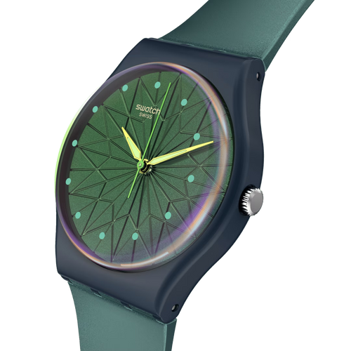 Swatch Gent SO29K100 Dreaming of Gemstones – Vista frontale con cinturino alternativo – SWATCH