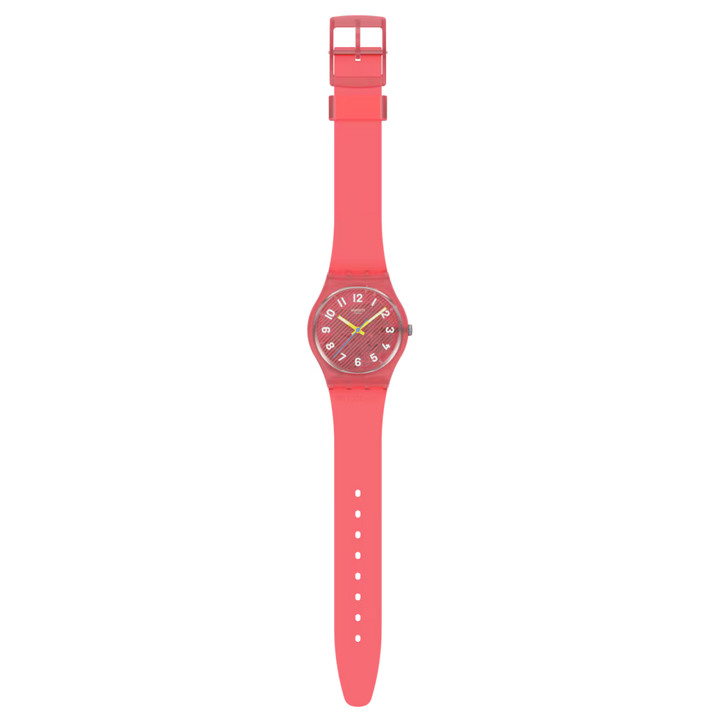 Swatch Gent SO29P700 Wavelengths of Coral – Orologio uomo quadrante corallo, vista frontale su sfondo bianco – CICCO Gioielleria