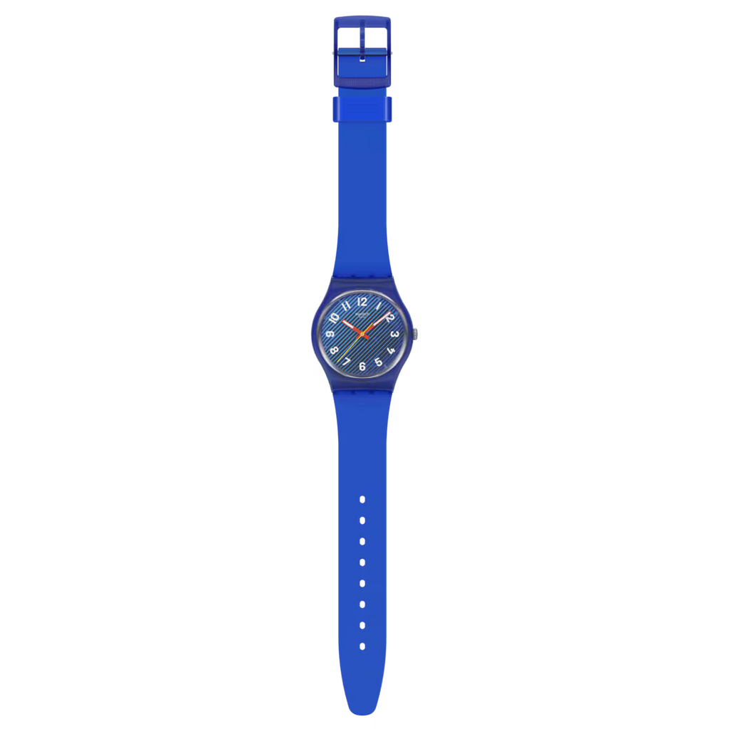 Swatch Gent SO29K104 Wavelengths of Water – Orologio uomo quadrante effetto acqua, vista frontale su sfondo bianco – CICCO Gioielleria