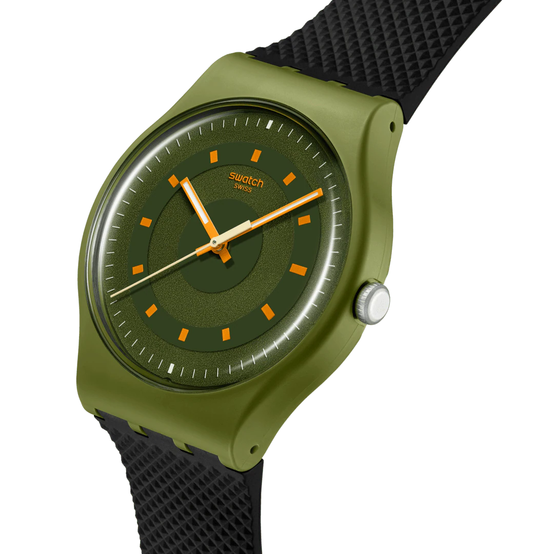 Swatch SO29G113 – Vista laterale – Cinturino nero testurizzato