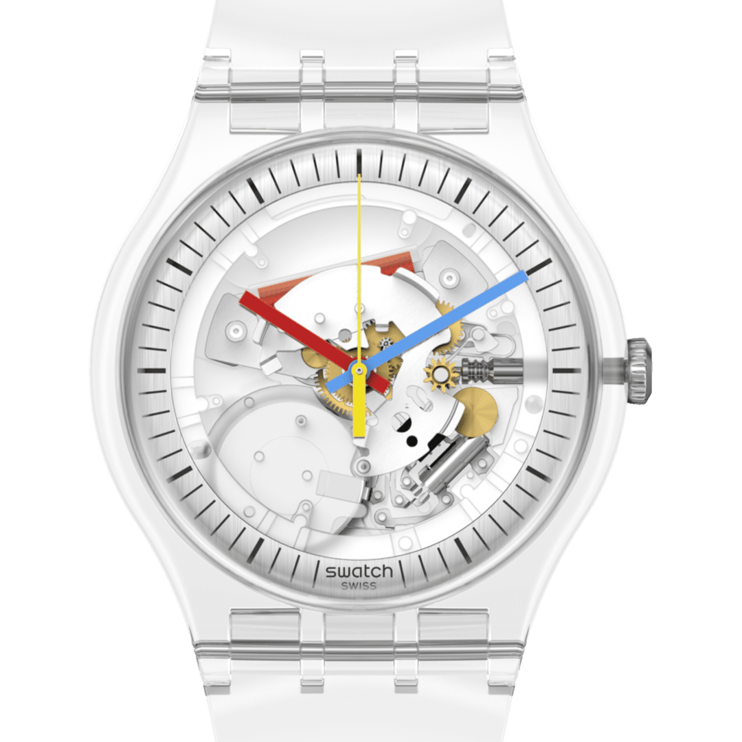 Swatch Clearly New Gent – Vista laterale cassa trasparente biosourced – SWATCH