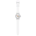 Swatch Clearly New Gent – Orologio trasparente New Gent, vista frontale su sfondo bianco – CICCO Gioielleria