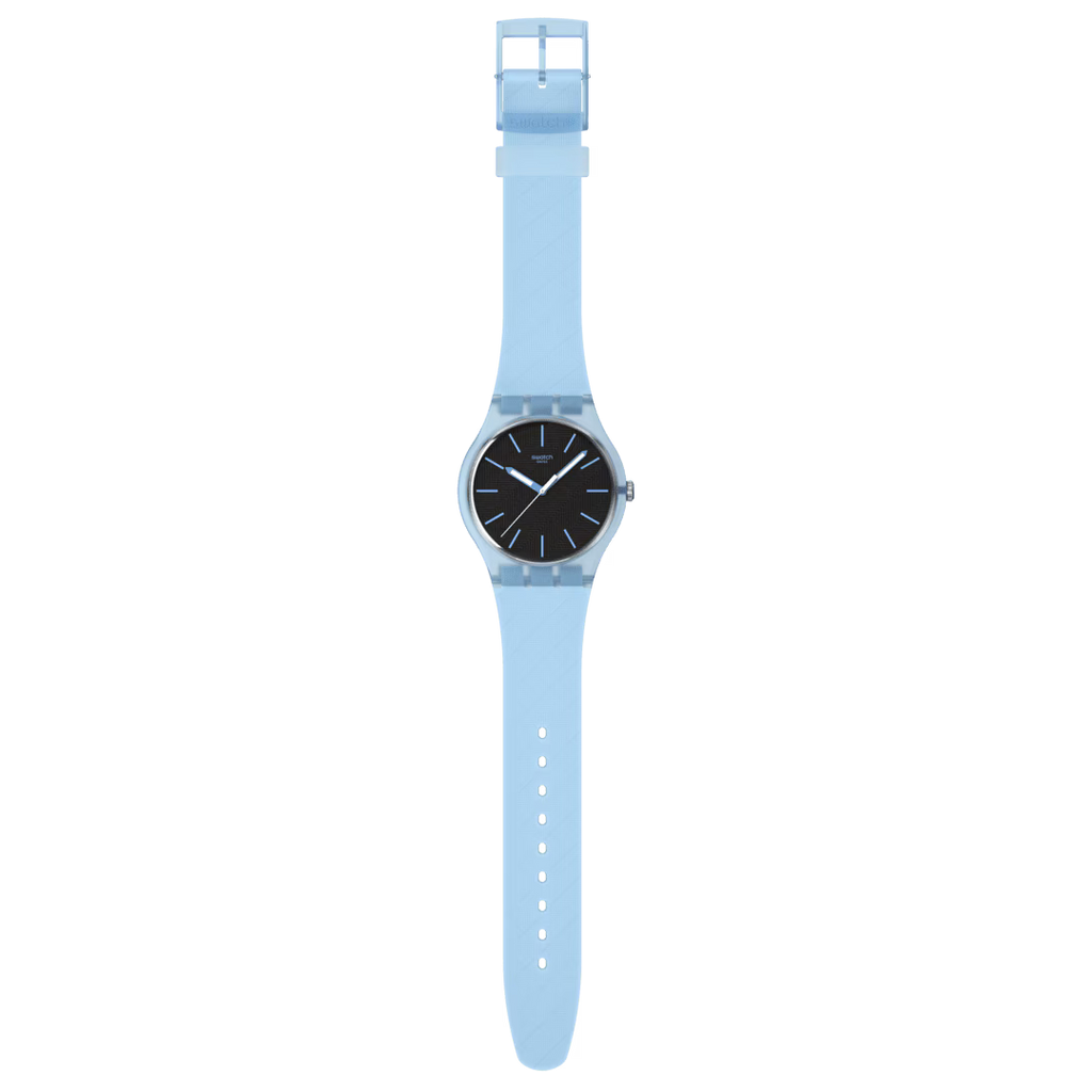 Swatch Gent SO29L101 Blue Moves – Orologio uomo quadrante blu dinamico, vista frontale su sfondo bianco – CICCO Gioielleria