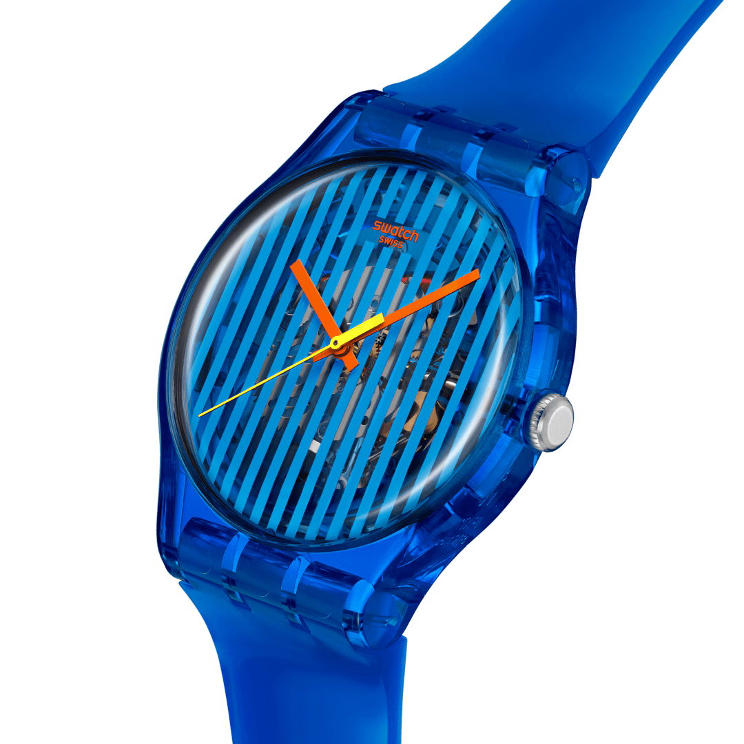 Orologio Swatch BRILLIANTLY BLUE SO29S102 – Vista laterale – Collezione New Gent da Cicco Gioielleria