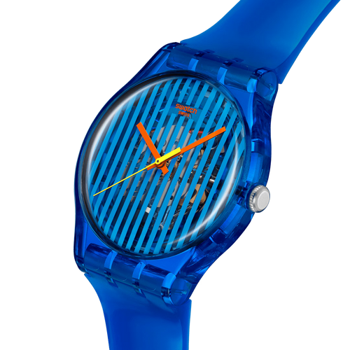 Orologio Swatch BRILLIANTLY BLUE SO29S102 – Vista laterale – Collezione New Gent da Cicco Gioielleria