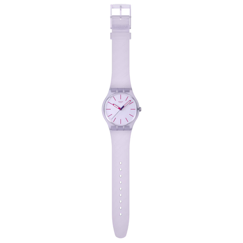 Swatch New Gent SUOV702 Lavendaze – Orologio uomo quadrante lavanda, vista frontale su sfondo bianco – CICCO Gioielleria