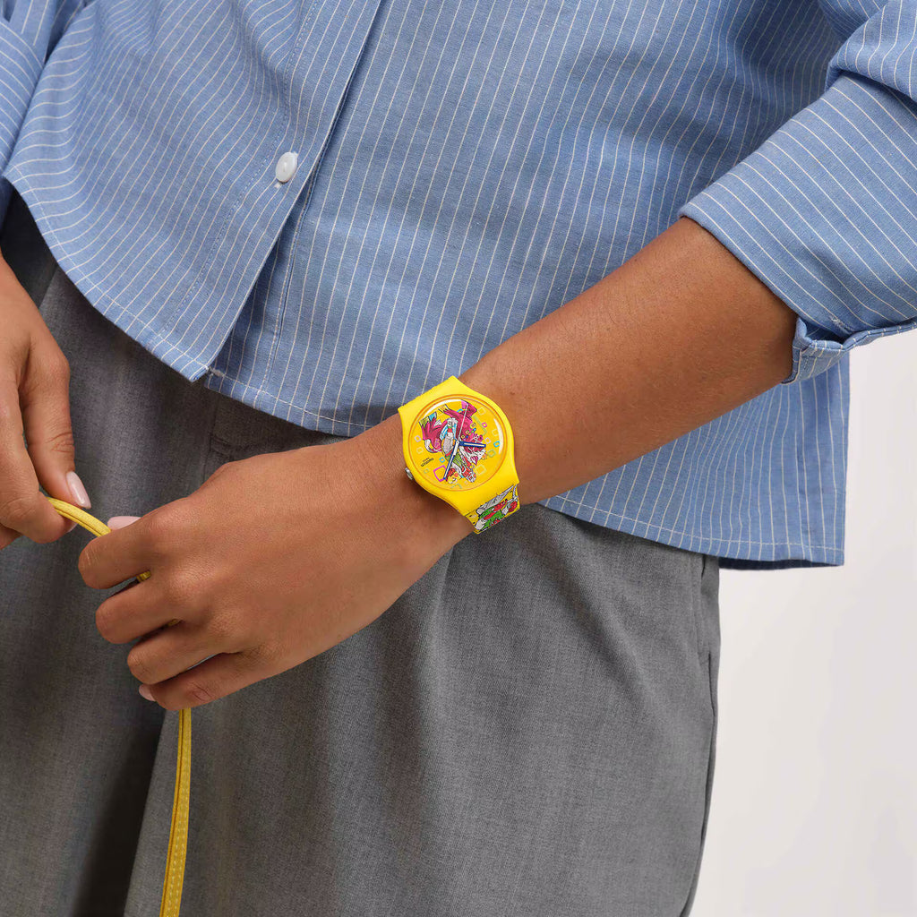 Swatch SO29Z157 Blow Away indossato, vista laterale