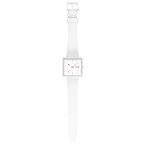 Orologio Swatch SO34W700 What If BIOCERAMIC quadrato bianco, vista frontale