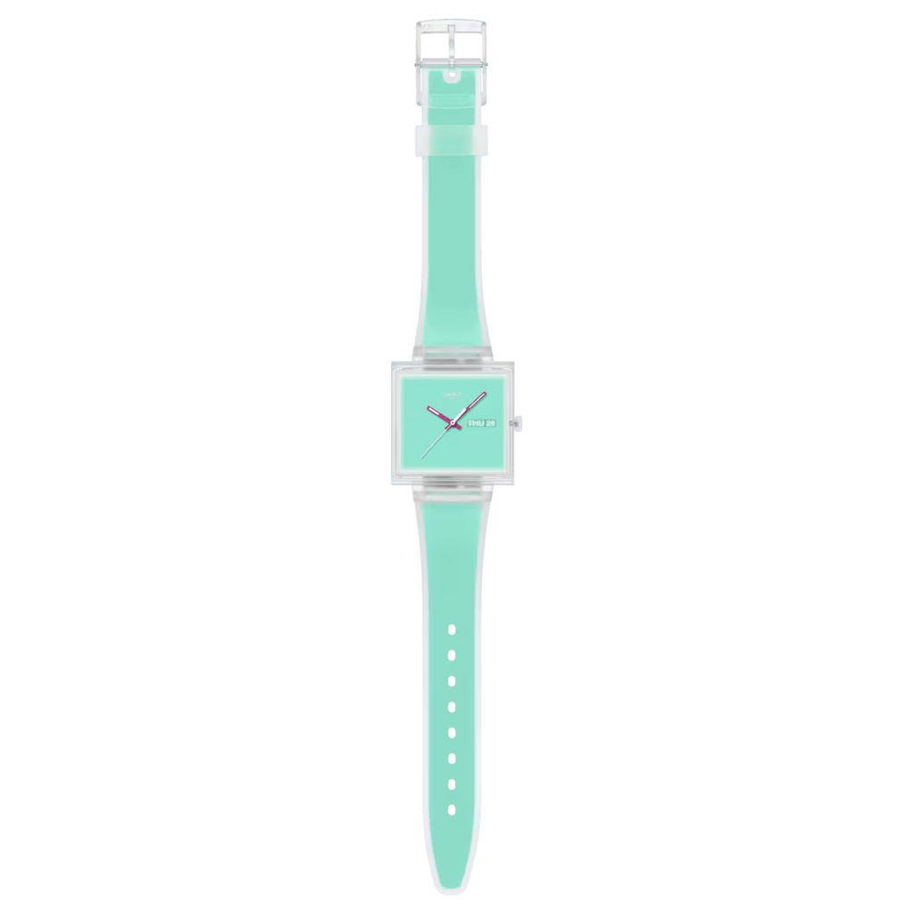 Swatch What If See Thru Mint SO38K702 – Vista frontale – Orologio da Cicco Gioielleria