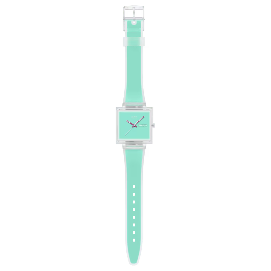 Swatch What If See Thru Mint SO38K702 – Vista frontale – Orologio da Cicco Gioielleria