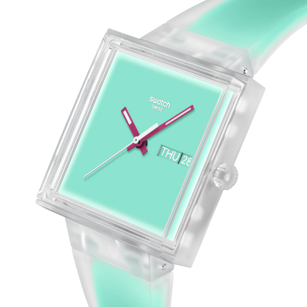 Swatch What If See Thru Mint SO38K702 – Dettaglio quadrante – Orologio da Cicco Gioielleria