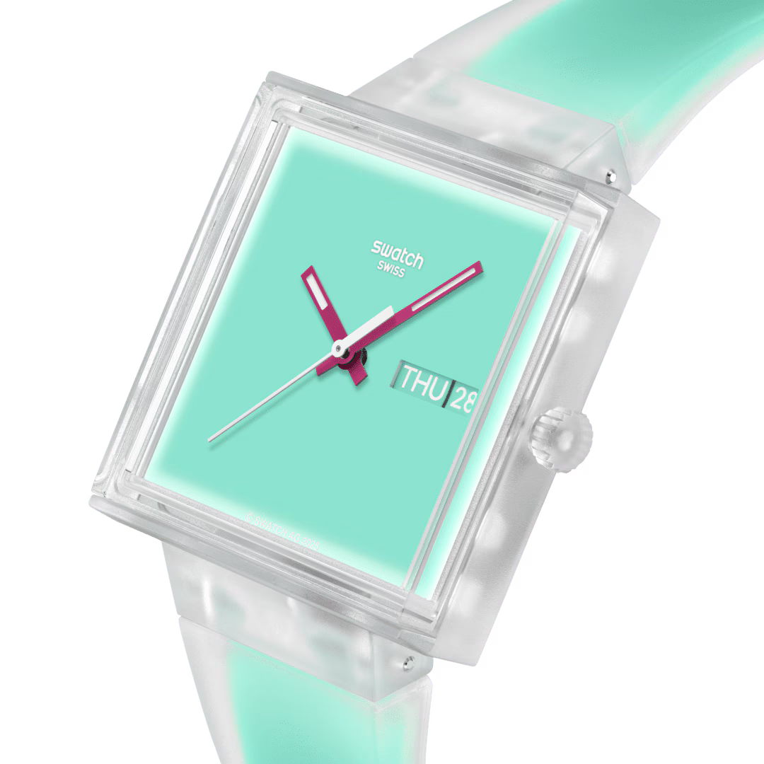 Swatch What If See Thru Mint SO38K702 – Dettaglio quadrante – Orologio da Cicco Gioielleria