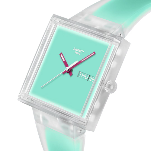 Swatch What If See Thru Mint SO38K702 – Dettaglio quadrante – Orologio da Cicco Gioielleria