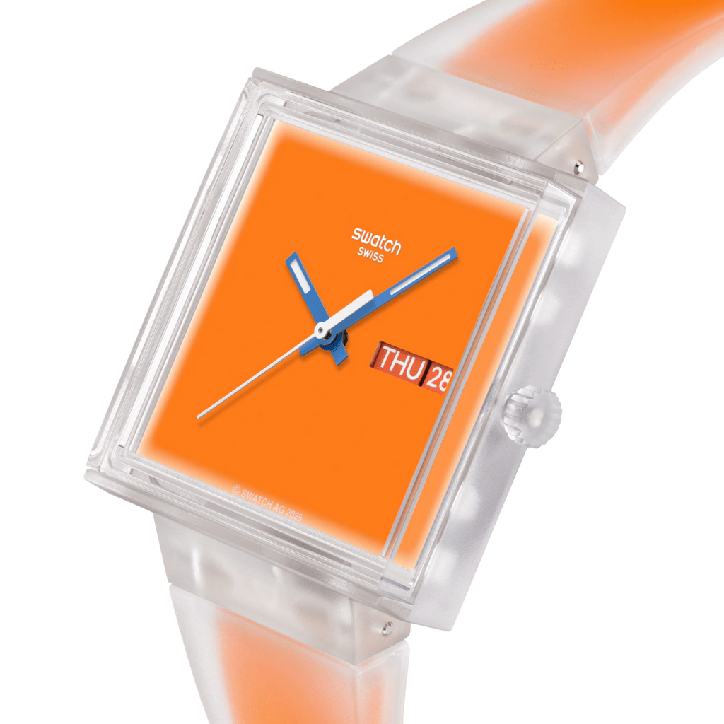 Swatch What If See Thru Orange SO38K704 – Dettaglio quadrante – Orologio da Cicco Gioielleria