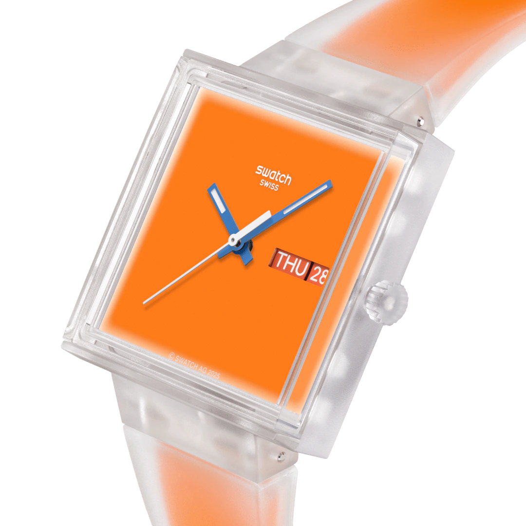 Swatch What If See Thru Orange SO38K704 – Dettaglio quadrante – Orologio da Cicco Gioielleria