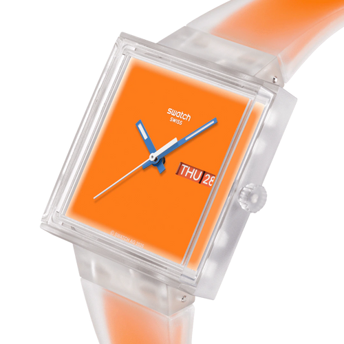 Swatch What If See Thru Orange SO38K704 – Dettaglio quadrante – Orologio da Cicco Gioielleria
