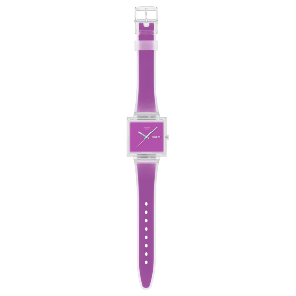 Swatch What If See Thru Magenta SO38K705 – Vista frontale – Orologio da Cicco Gioielleria